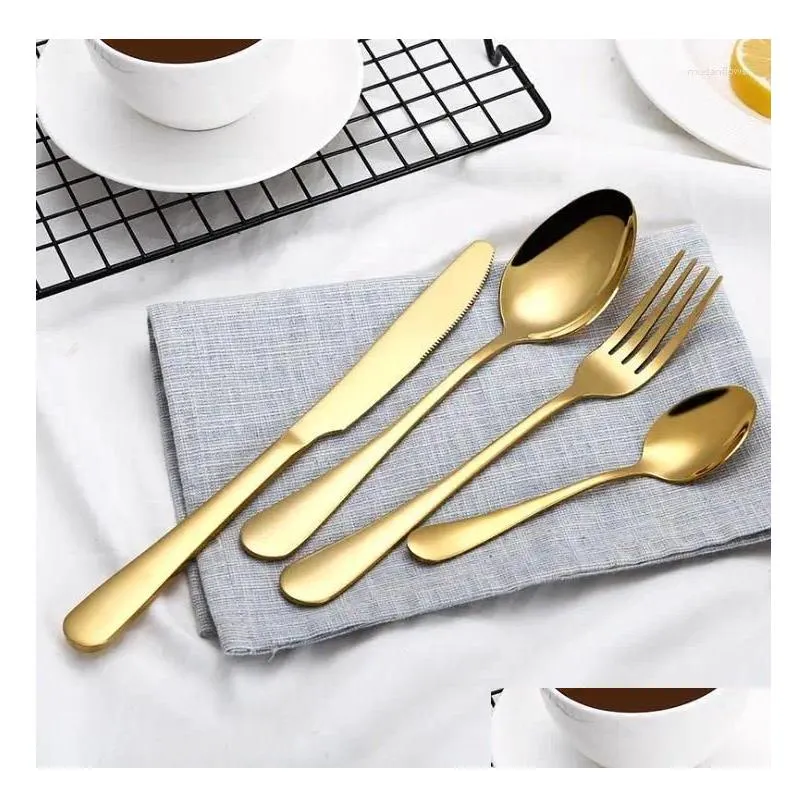 Dinnerware Sets 4 Pcs/set Stainless Steel Cutlery Gold/black/mix Colors/blue/silver Plated Knife Fork Spoon Kit Wholesale
