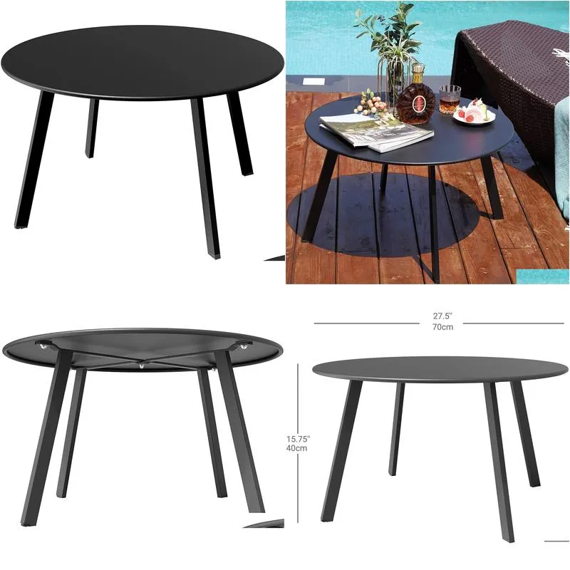 Round Coffee Table Patio Side Table,Black