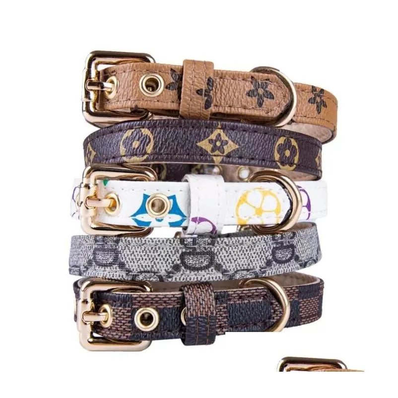 Dog Collar Leashes Classic Presbyopia Designer Letters Pattern Print Leashes PU Leather Fashion Casual Adjustable Dogs Cats Neck Strap Cute Pet Supplies