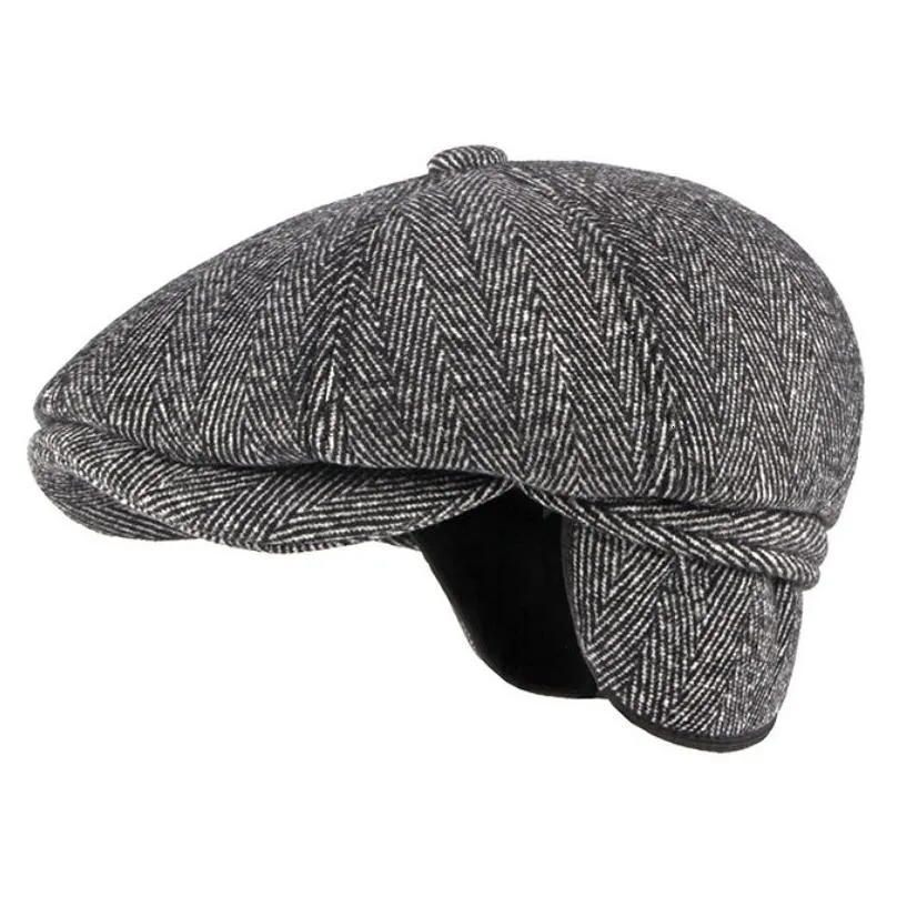 berets berets autumn winter cashmere woolen beret cap hat thick warm men male vintage wool dad grandfather ivy octagonal sboy flat