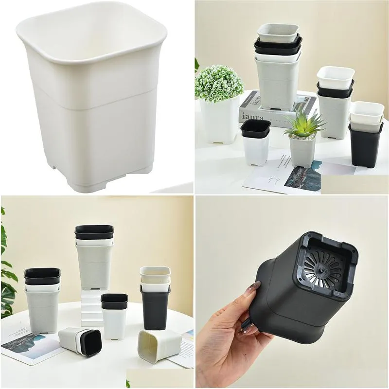 square versatile pot home horticultural plastic flower pot high waist pot black grey white matte for succulent purposes