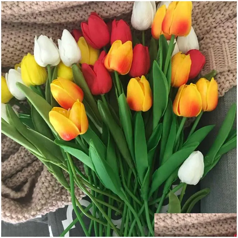 20pcs Mix Tulip Artificial Flower Real Touch Artificial Bouquet Fake Flower for Wedding Decoration Flowers Home Garden Decor 210624