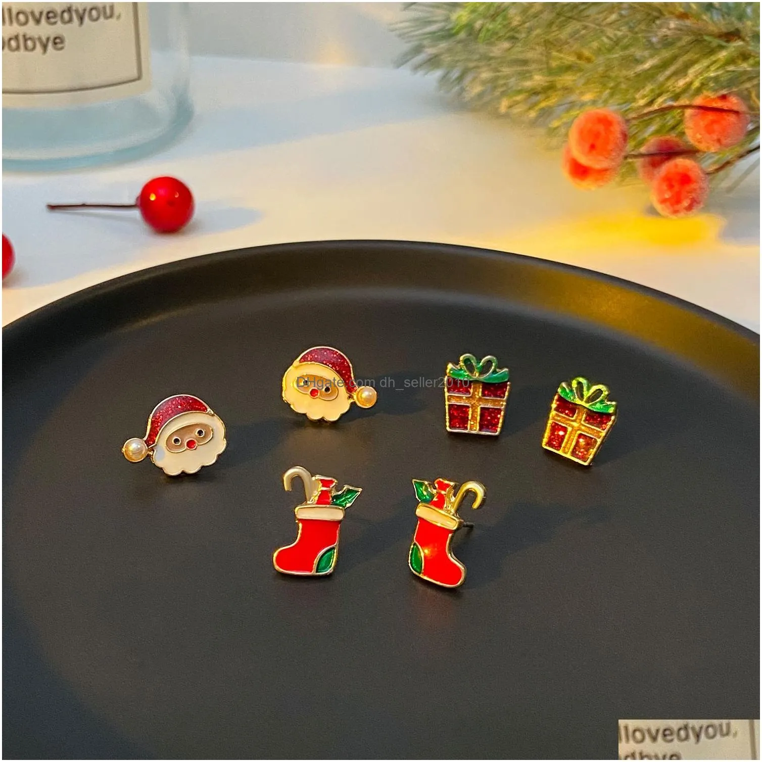 Stud New Arrival Vintage Gold Plated Christmas Earring Set For Women Lovely Mix Bell Trees Enamel Stud Earrings Drop Delivery Jewelry Dhnj5