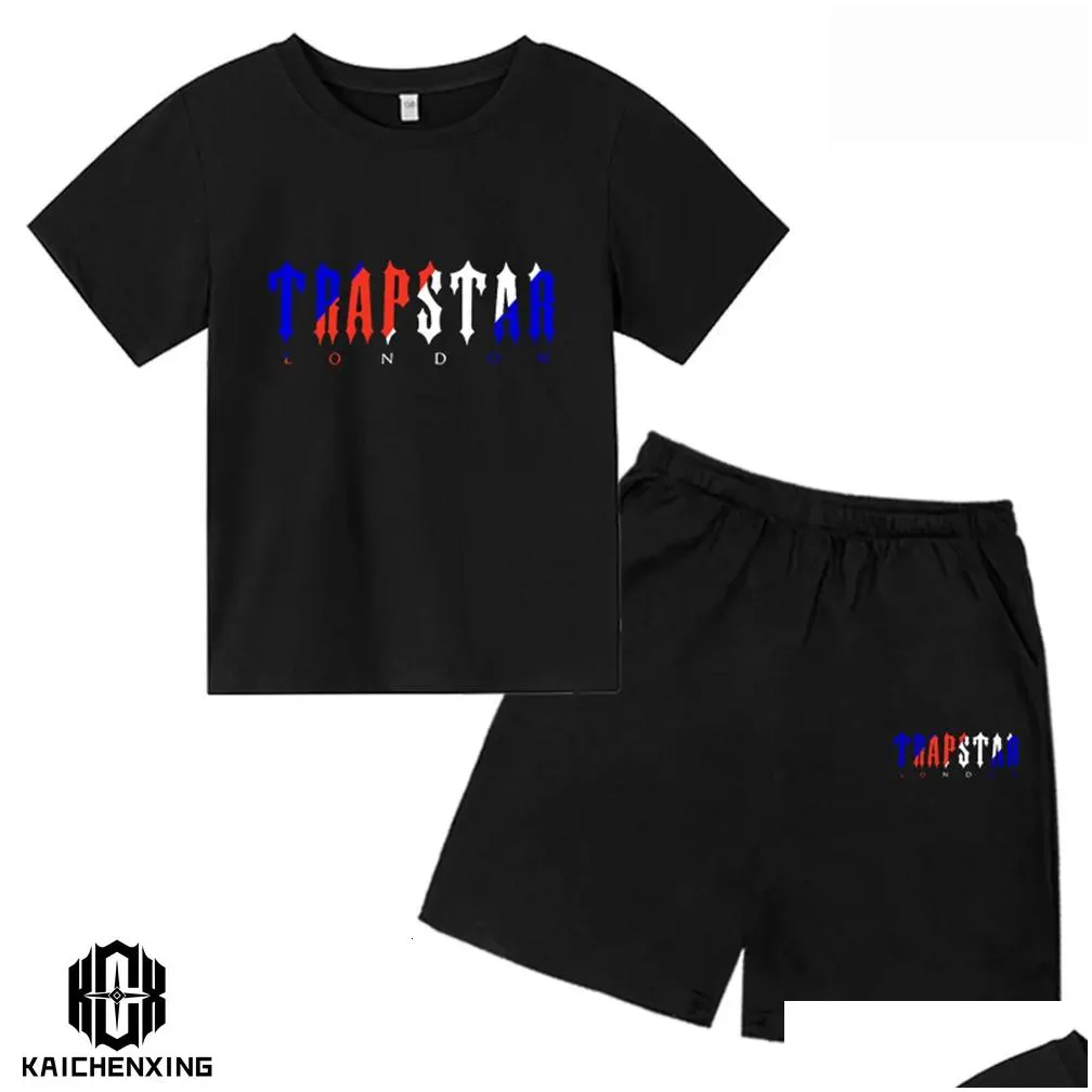 Clothing Sets Brand TRAPSTAR Tshirt Kids Clothes Boy Tracksuit Set Harajuku Tops Tee Funny Hip Hop Color T ShirtBeach Casual Shorts Sets