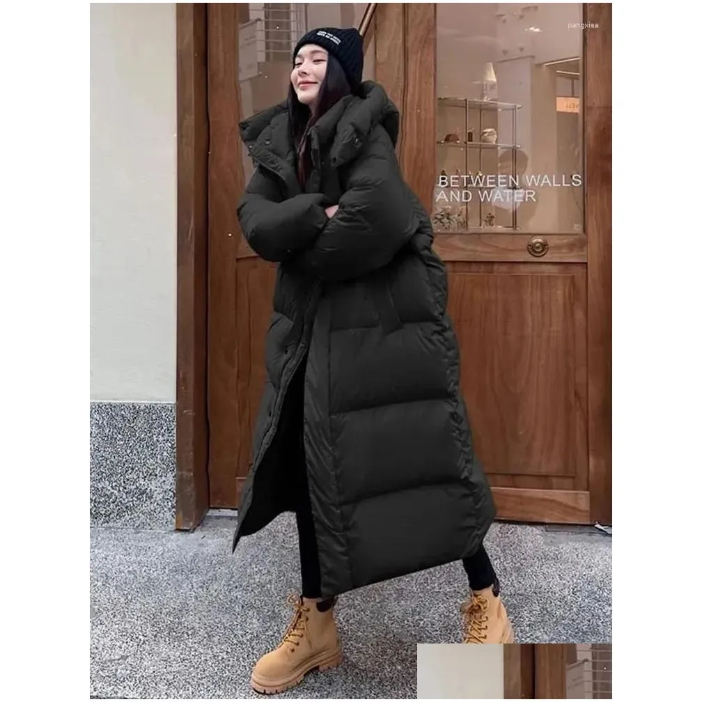 Women`S Trench Coats Womens Trench Coats Winter Pink Hooded Long Parkas Warm Chaqueta Women Thick Windproof Overcoat Casual Snow Wear Oths5