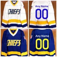 Custom Men Women Youth Kids Jack Hanson Charlestown Chiefs Hockey Jersey Stitched White Blue Name Number Personalise Size 2XS-4XL 5XL 6XL