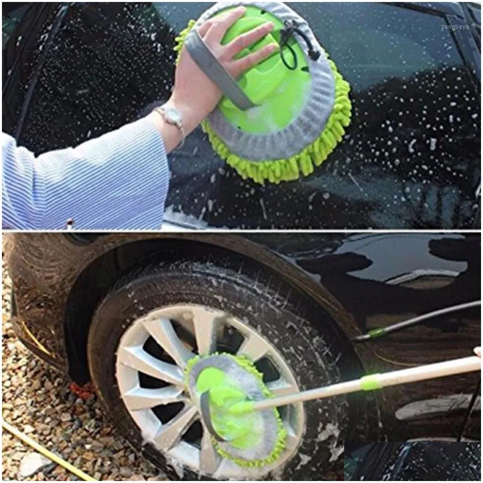 Retractable Car Wash Mop Including Brush HeadDust Removal Detachable Dual-use Mop Rag Strong Water Absorption Car Cleaning1212W