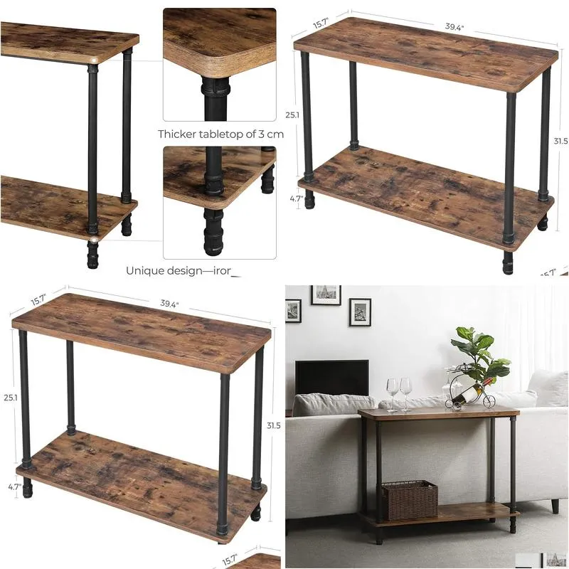 Console Sofa Iron Pipe Legs and 12 Inch Thick Top Easy Assembly Accent Table for Hallway Entryway Living Room3218801