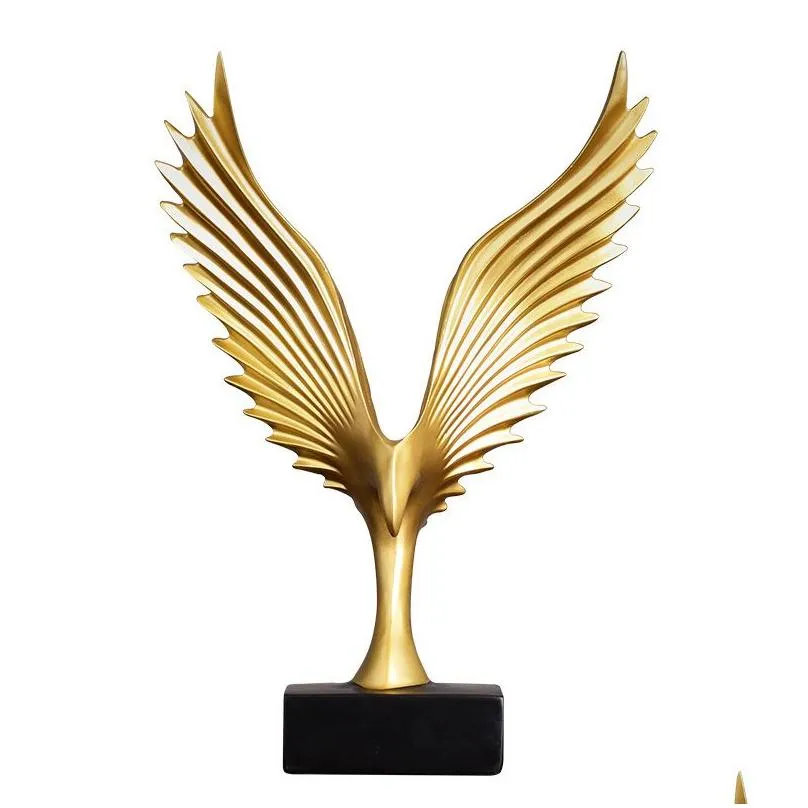  Wings Abstract Resin Figurines Living Room Decoration Model Crafts Gold Ornament Office Decor Wedding Gifts Handcrafts T200617