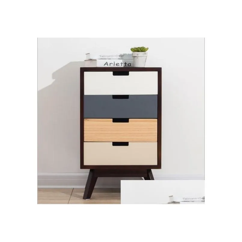 Nordic Simple Modern Solid Wood Bedside Cabinets Bedroom Furniture Storage Cabinet Receiving Four Bucket