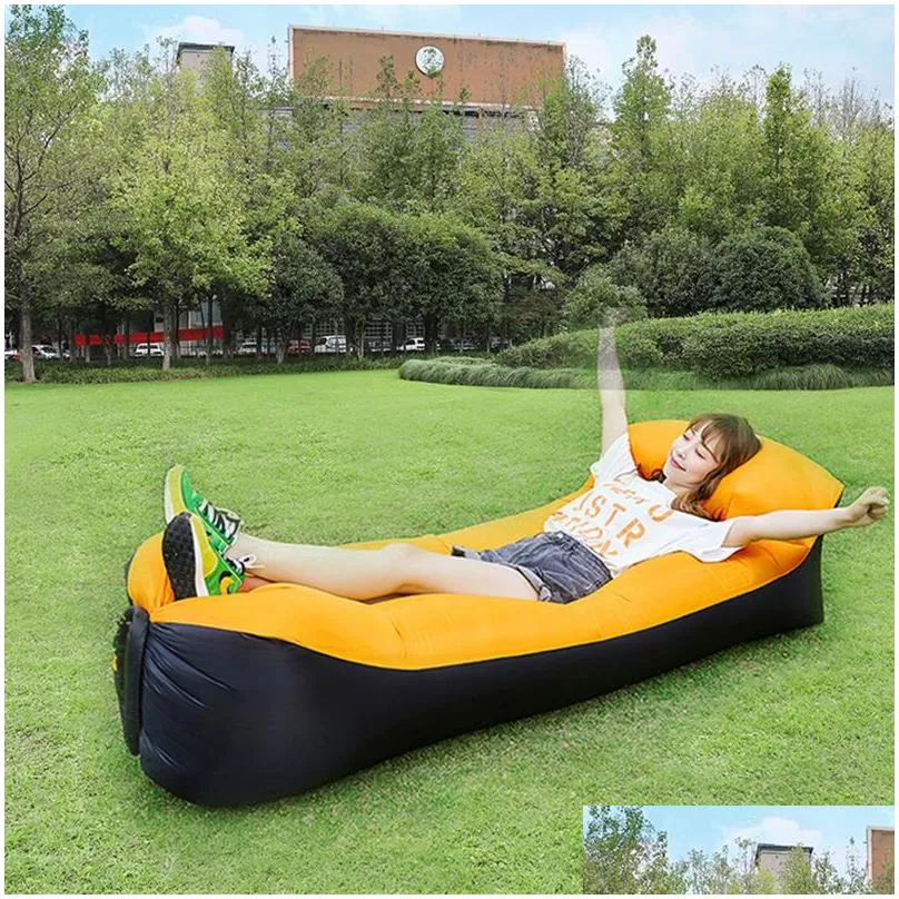 Green Lazy Inflatable Sofa Portable Outdoor Beach Air Sofa Bed Folding Camping Inflatable Bed Sleeping Bag Air Bed238C