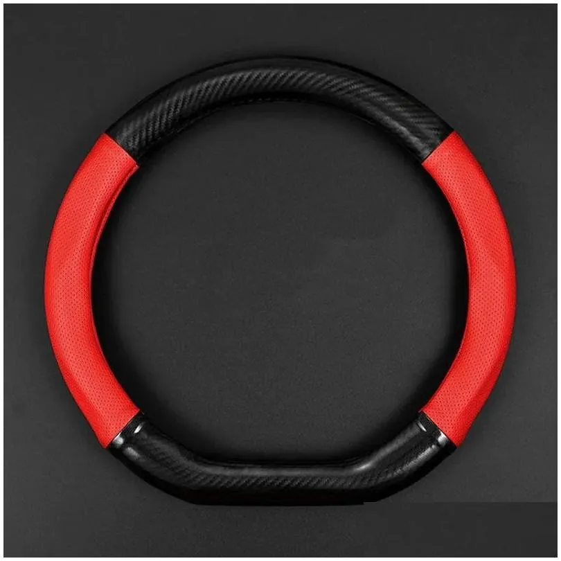 Steering Wheel Covers For 2021 Xpeng P7 Genuine Leather Cover Carbon Fiber Grip Hands-free Anti-skid Car Accessories