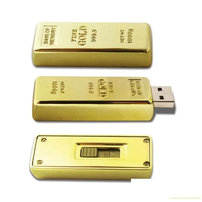 Original Metal Golden USB Flash Drives 32gb 64gb 128gb 16gb USB20 Pen Drive Memory stick5196052