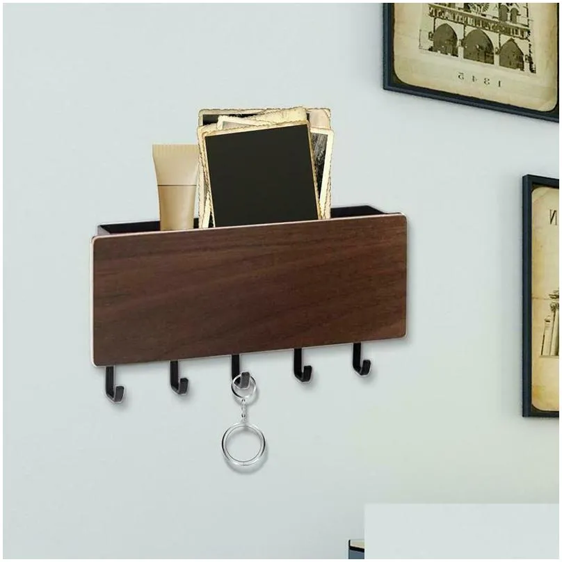 Wall Mounted Key Holder Key Chain Rack Hanger with 5 Hooks Multiple Mail and Key Holder Organizer for Door Entryway Hallway 201021