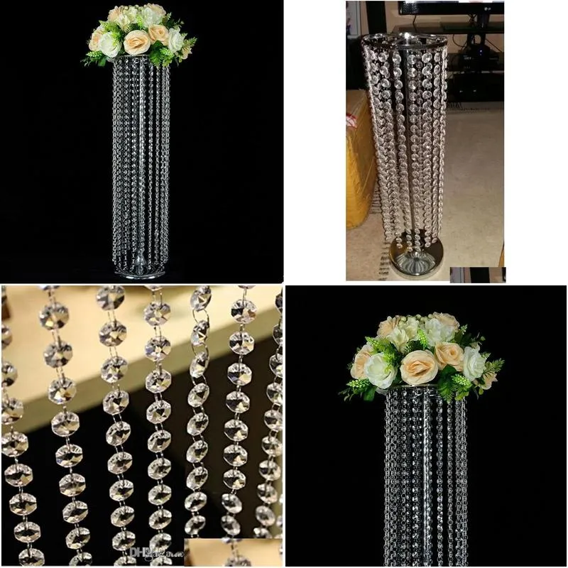 Sale by bulk Elegant Crystal table top chandelier flower stand center pieces round metal flower rack Wedding Props column decor