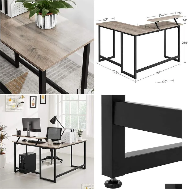 LShaped Computer Desk Industrial Workstation for Home Office Study Writing and Gaming Greige6613616