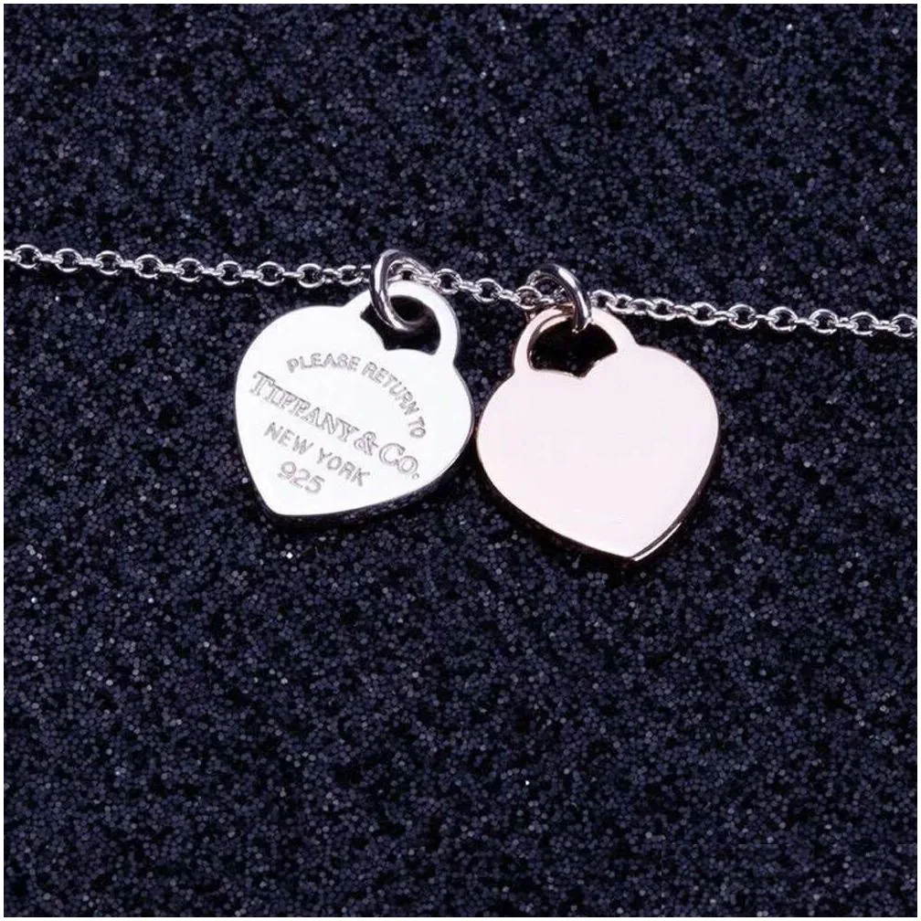 jewelry tiffanyism necklace necklace double love enamel pendant 925 sterling silver love shaped collar chain valentines day gift