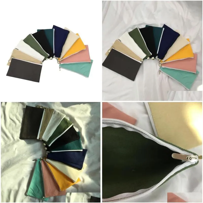 wholesale Reusable Multi functional Blank DIY Eco Canvas Rectangle Zipper Pencil Case Pouch Bag