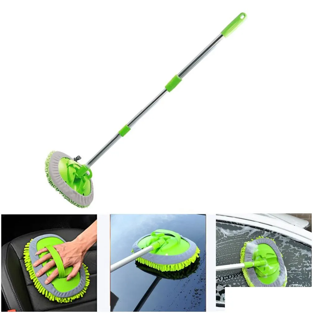 Retractable Car Wash Mop Including Brush HeadDust Removal Detachable Dual-use Mop Rag Strong Water Absorption Car Cleaning1212W