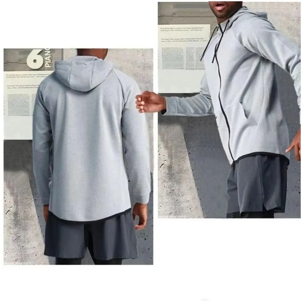 Men New Yoga Zipper Hooded Jacket Casual Long Sleeve Outdoor Jogger Outfit Fitness Sports Double-Sided Brushed Fabric Material Outwear