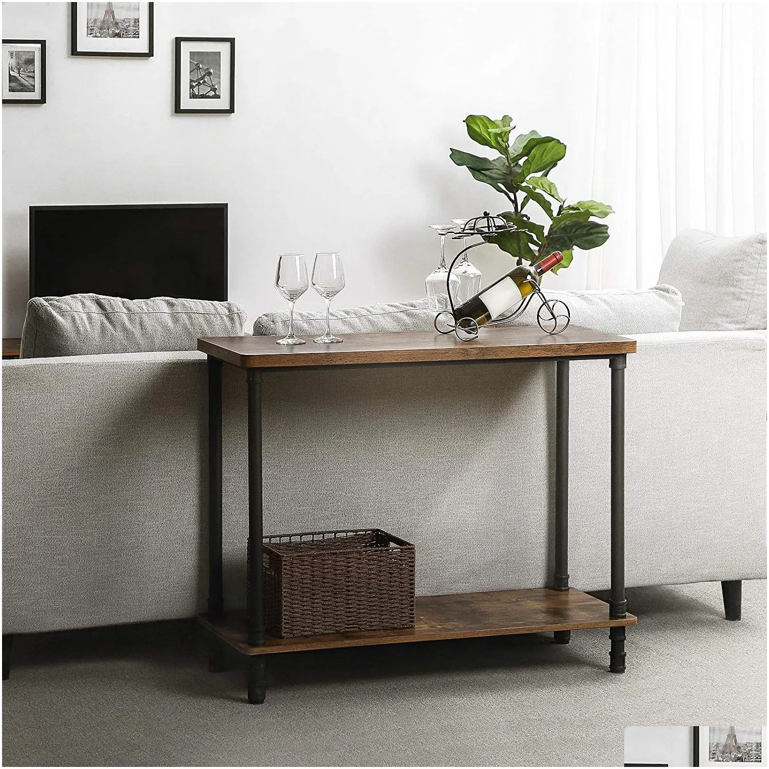 Console Sofa Iron Pipe Legs and 12 Inch Thick Top Easy Assembly Accent Table for Hallway Entryway Living Room3218801