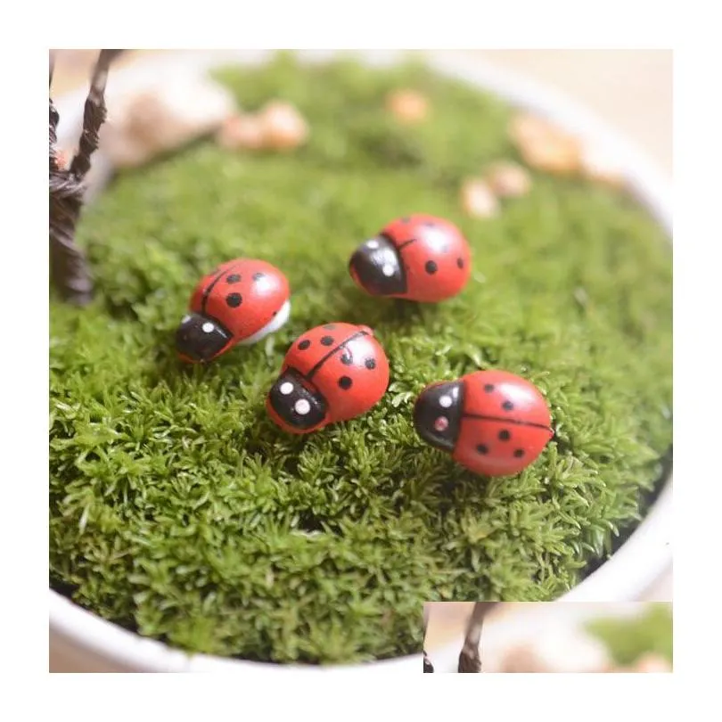 artificial mini lady bugs insects beatle fairy garden miniatures moss terrarium decor resin crafts bonsai home decor