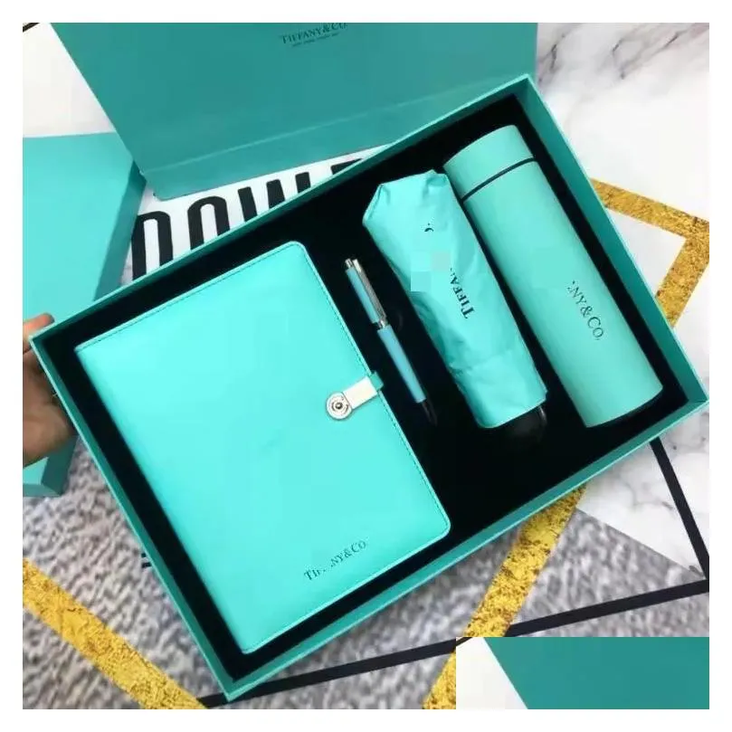 Luxury Cyan Sunshade Umbrella Pen Cup Notebook Gift Sets