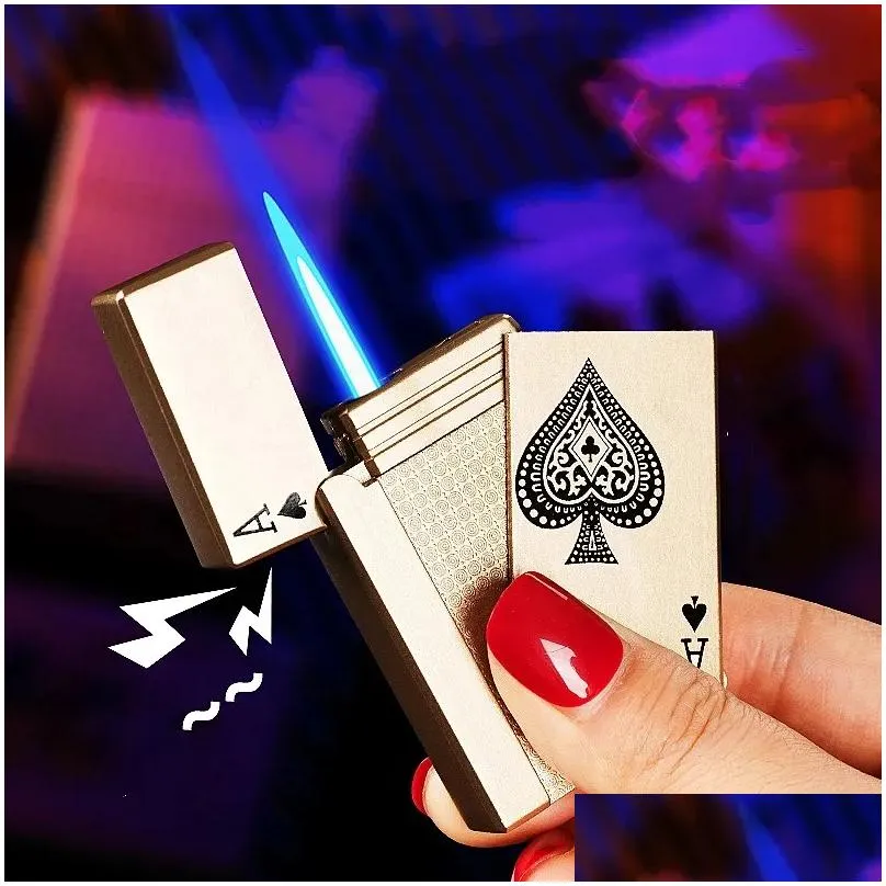 Creative  Torch Green Flame Poker Lighter Metal Windproof Playing Card Novel Lighter Funny Toy Smoking Accessories Gift D