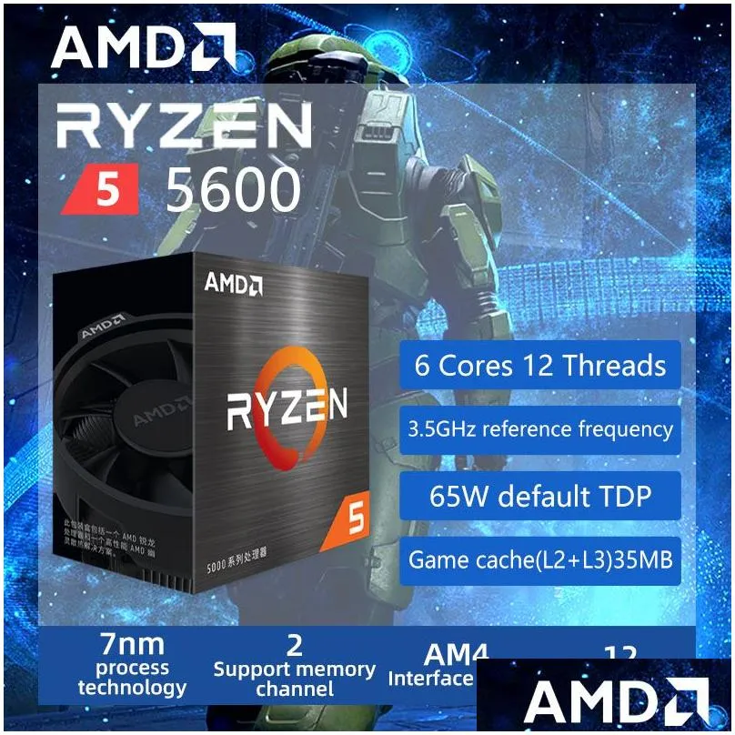 AMD Ryzen 5 5600 R5 5600 3.5 GHz 6-Core 12-Thread CPU Processor 7NM L3=32M 100-000000927 Socket AM4 Sealed and come with the fan