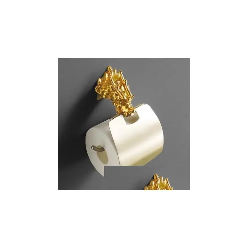 Luxury Wall Mount Gold Dragon Design Paper Box Roll Holder Toilet Gold Paper Holder Tissue Box Bathroom Accessories MB-0950A T200425