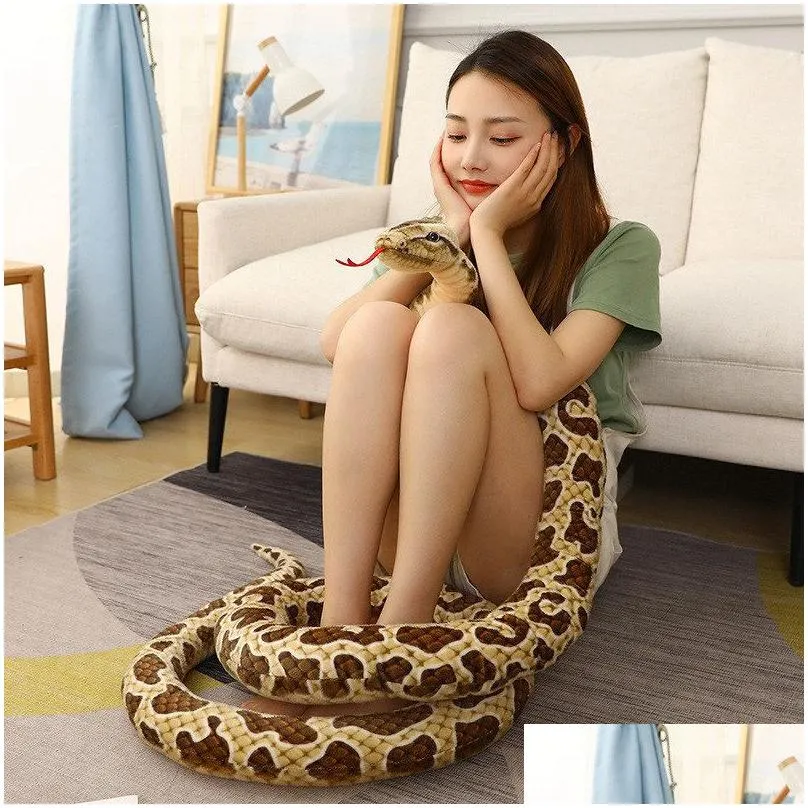 Stuffed Plush Animals 1pc 200cm300cm  Snakes Plush Toy Simulation Long Golden Python Stuffed Snake Plushie Children Boys Gift Home Decoration