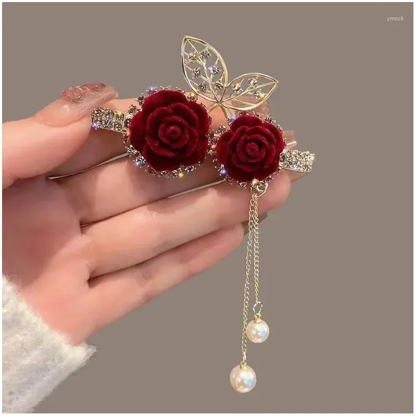 Hair Clips Red Velvet Clip Bow Side Duck Beak Chinese Style Bride Bridesmaid Wedding Dress Accessories