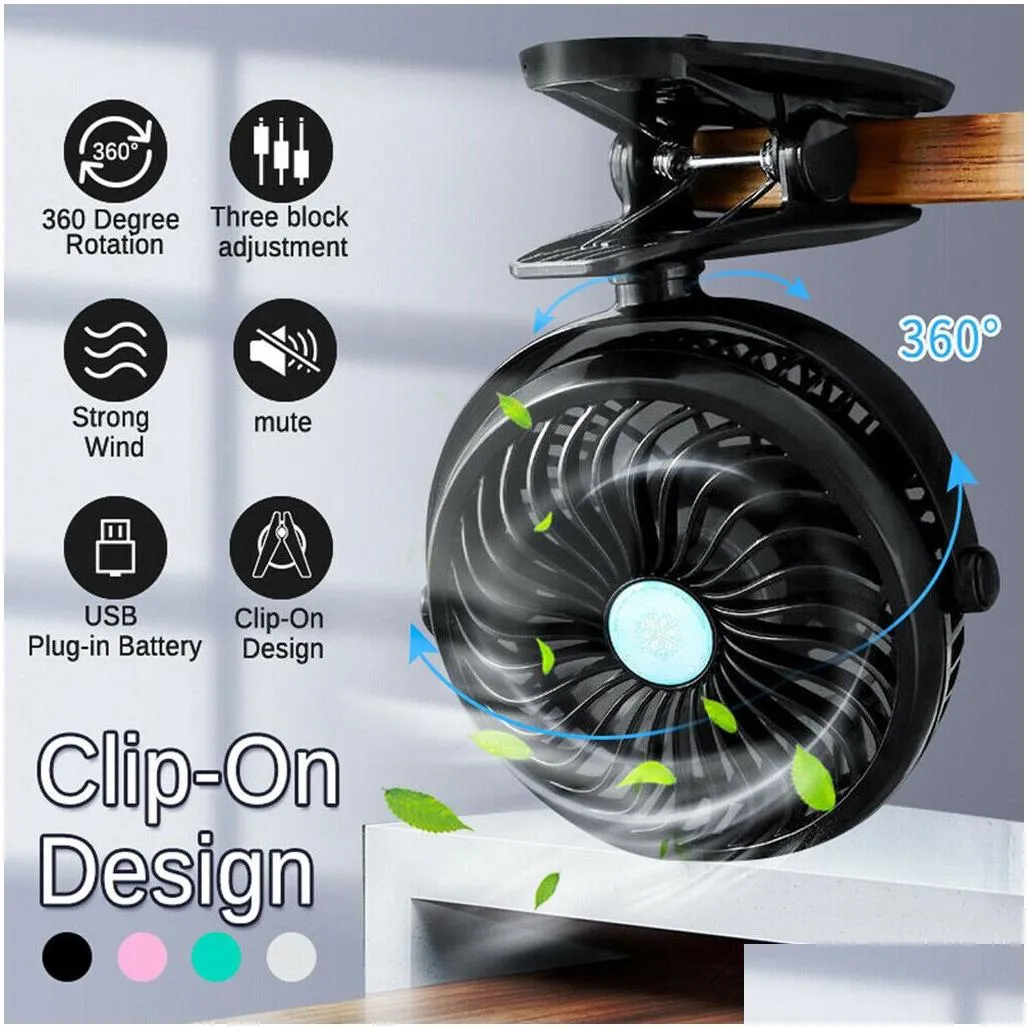 Wholesale Portable Mini USB Table Fan Gadget Clip-on Type Rechargeable Cooling 360 Degree Rotation 3 Speeds Adjustable for baby