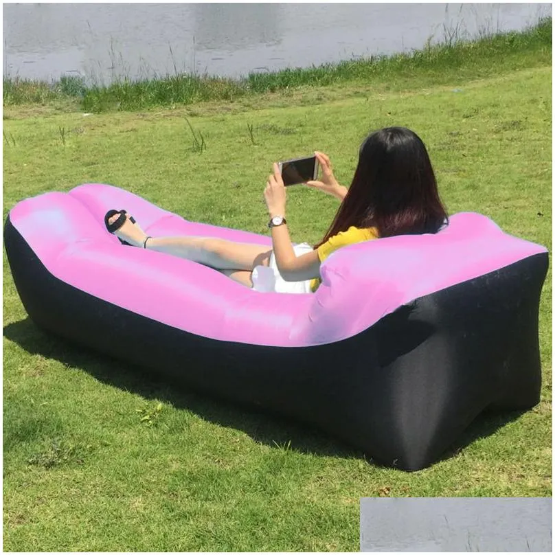 Green Lazy Inflatable Sofa Portable Outdoor Beach Air Sofa Bed Folding Camping Inflatable Bed Sleeping Bag Air Bed238C