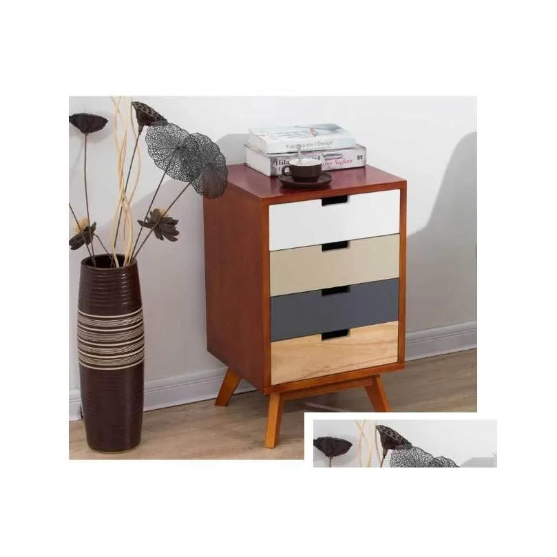 Nordic Simple Modern Solid Wood Bedside Cabinets Bedroom Furniture Storage Cabinet Receiving Four Bucket