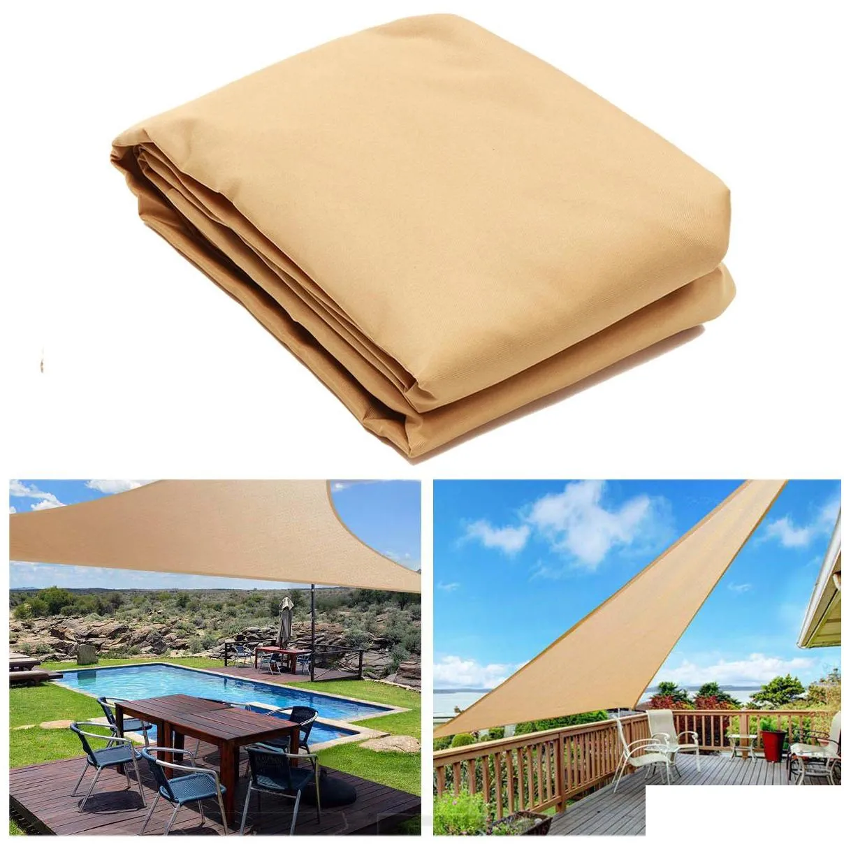 Outdoor Sun Shade Sails Canopy Patio Garden Awning Shelter UV Proof With Rope PE Cloth 3*