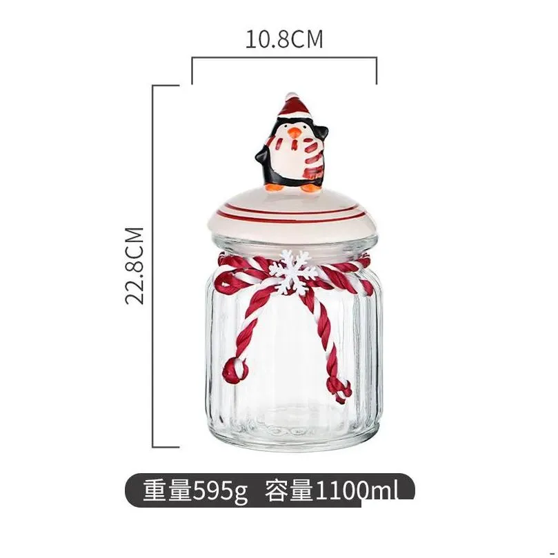 Storage Bottles Christmas Glass Bottle Snack Candy Food Jar Sealed Grade Lid Kitchen Cereal Containers Holiday Gift