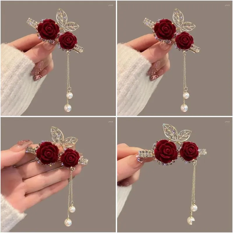 Hair Clips Red Velvet Clip Bow Side Duck Beak Chinese Style Bride Bridesmaid Wedding Dress Accessories