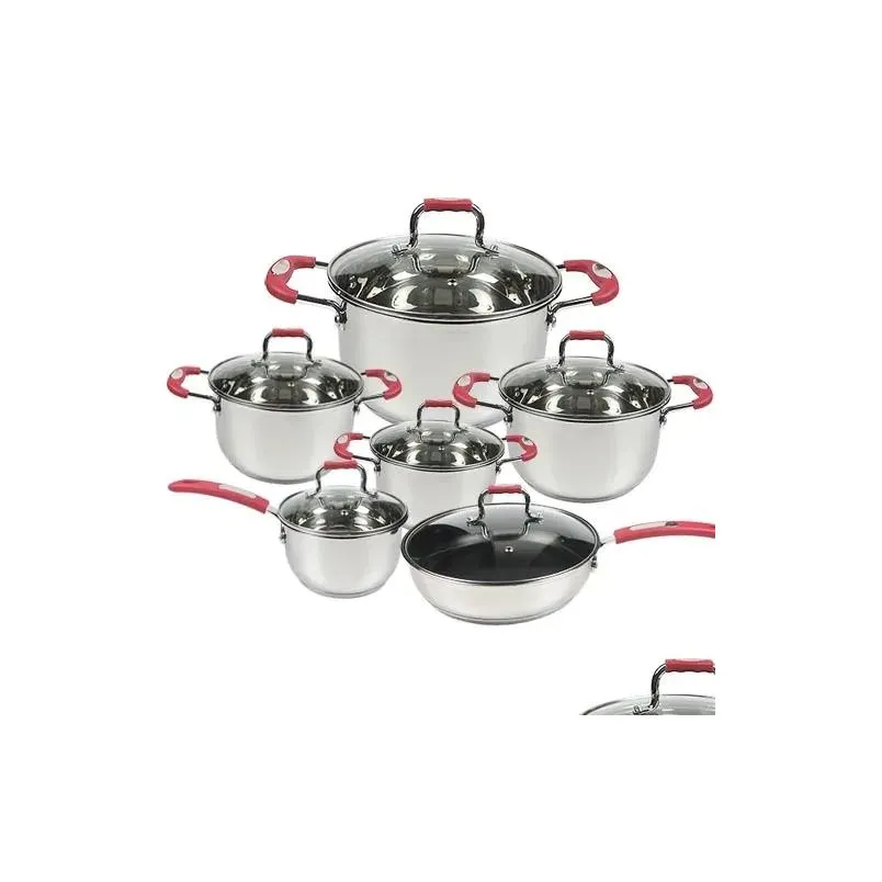 Cookware Sets 12 Pcs Set Glass Lid Stainless Steel Kitchen Non Stick Pots And Pans Utensils Cooking Tools