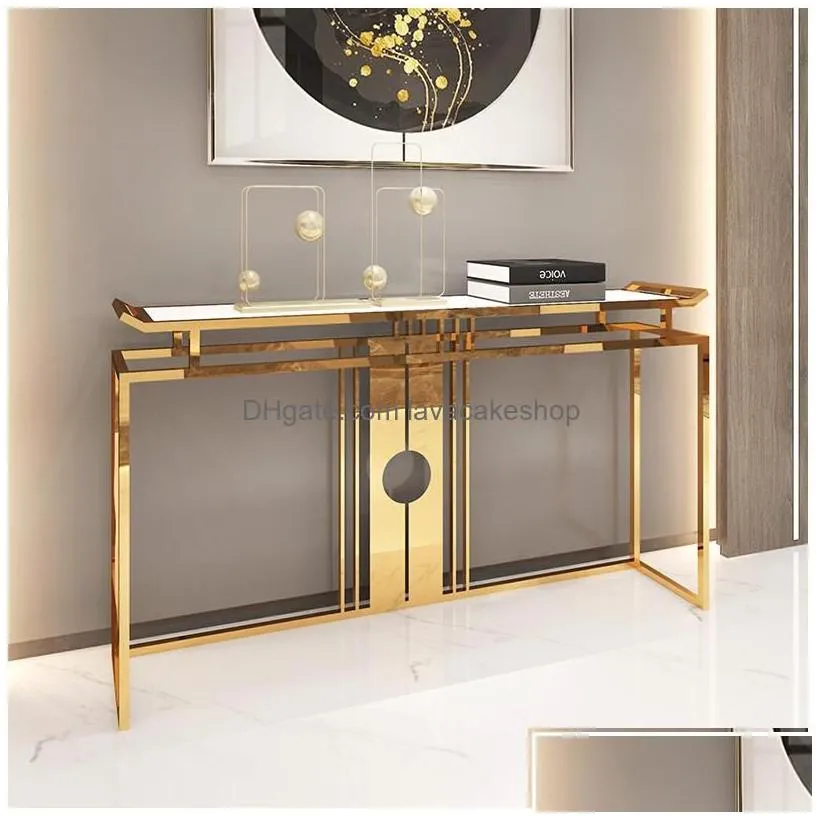 Living Room Furniture Chinesestyle Luxury Stainless Steel Marble Porch Table Club El Side View Console Cabinet Drop Delivery Home Gar