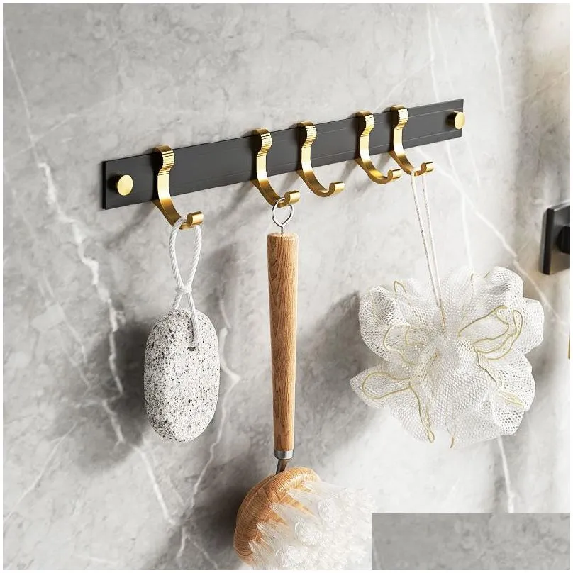 PunchFree Bathroom Accessories Black Gold Luxury Bathroom Shelf Space Aluminum Bathroom Organizer Toilet Holder Towel Holder 220527