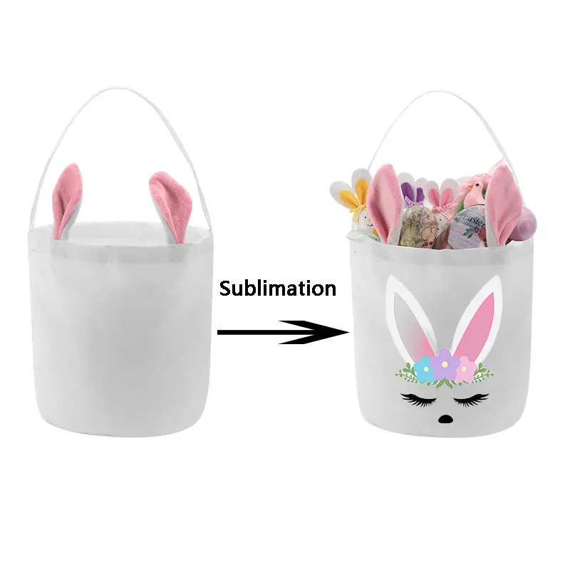 DIY Sublimation Easter Bunny Basket Rabbit Ear Polyester Creative Candy Tote Bag Easter Gift Bag Decoration For Home Crafts