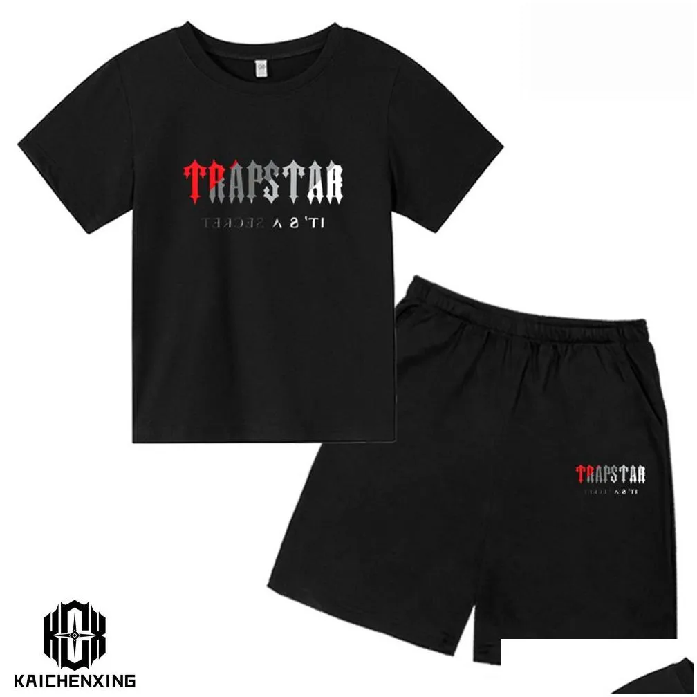 Clothing Sets Brand TRAPSTAR Tshirt Kids Clothes Boy Tracksuit Set Harajuku Tops Tee Funny Hip Hop Color T ShirtBeach Casual Shorts Sets