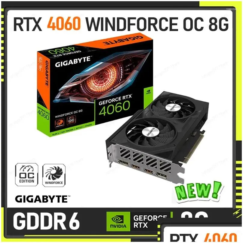 Graphics Cards GIGABYTE GeForce RTX 4060 WINDFORCE OC 8G Card 8GB 128-bit PCI-E 4.0 GDDR6 Video Double Fans Overlocking