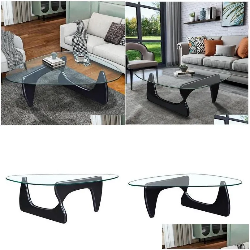 Living Room Furniture Black Coffee Table Triangle Glass Solid Wood Base Fit Drop Delivery Home Garden Otd7S