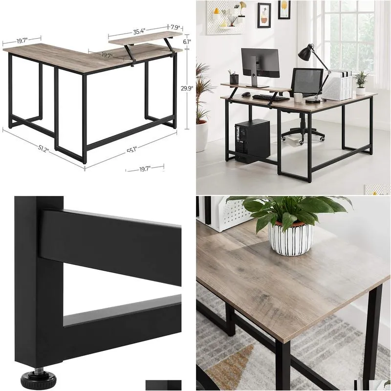 LShaped Computer Desk Industrial Workstation for Home Office Study Writing and Gaming Greige6613616