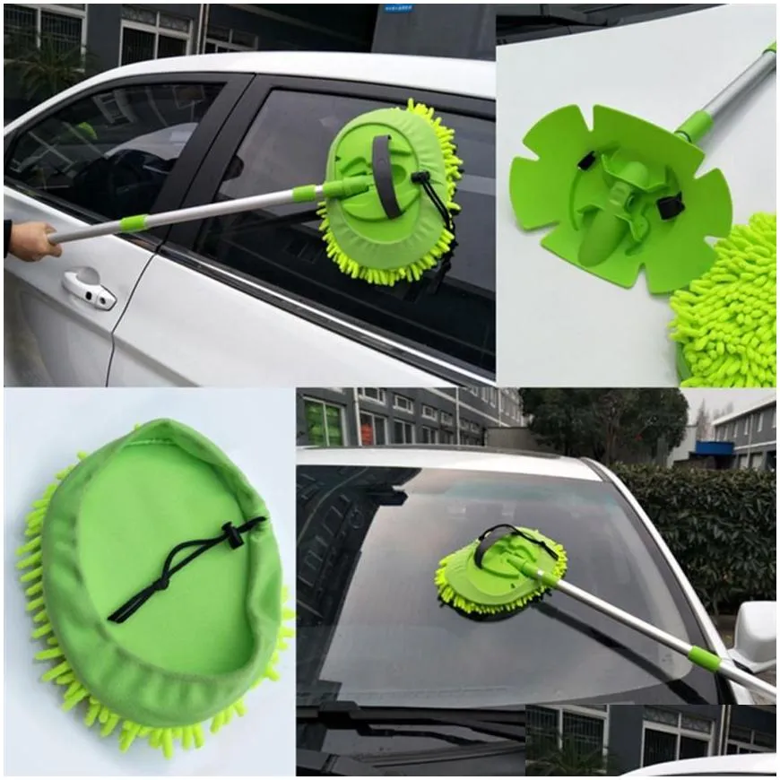 Retractable Car Wash Mop Including Brush HeadDust Removal Detachable Dual-use Mop Rag Strong Water Absorption Car Cleaning1212W