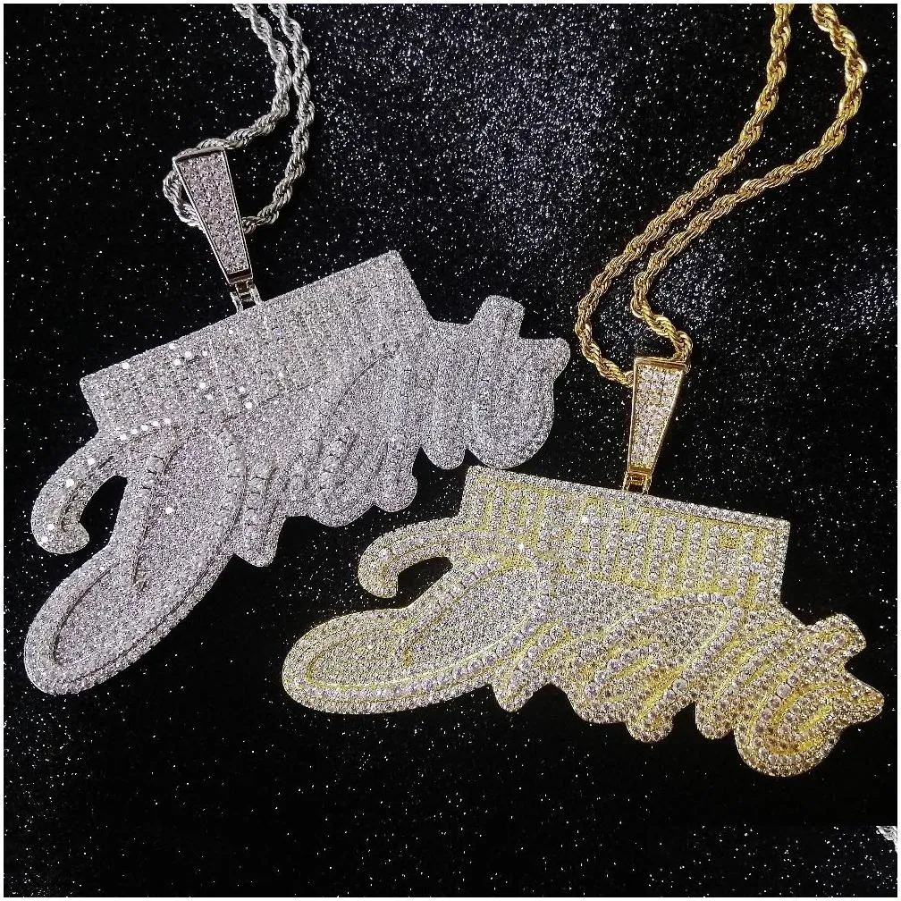 Pendant Necklaces Bling Iced Out Letters Dream Rich Pendant Necklace 2 Colors Luxury Aaa Zircon Rapper Hip Hop Jewelry 201014284R Drop Otclg