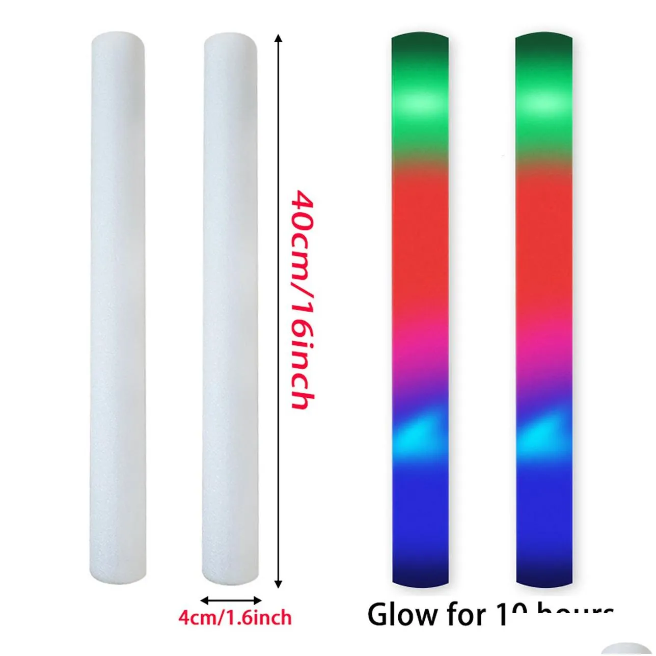 LED Light Sticks 15305060 Pack Bulk White LED Glow Sticks RGB Glow Foam Stick Cheers Tube Dark Light Birthday Wedding Party Supplies