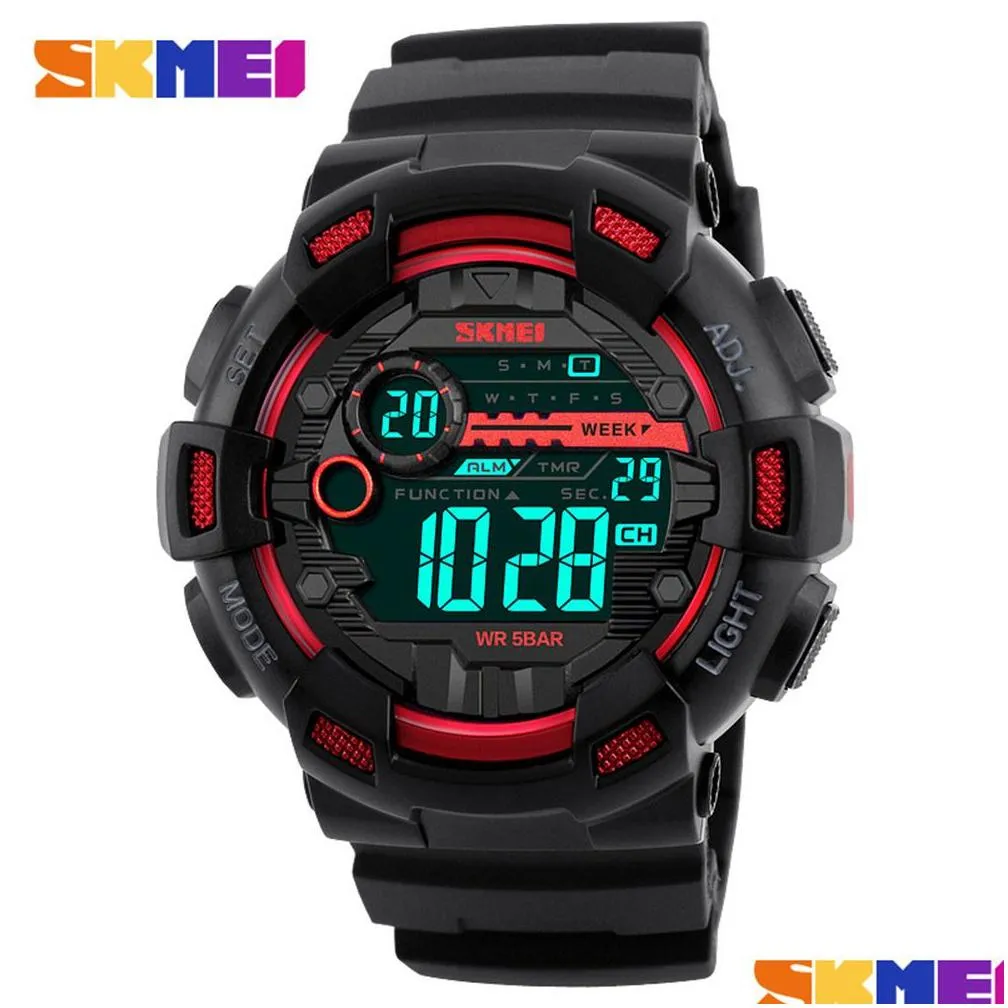 Big Skmei Dial Led Display Multi Time Zone 5 Atm Waterproof Sport Digital Chrono Tactical Watch Man 1243